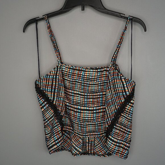 Free People Intimately Black Multi Color Plaid Crop Top Button Front Camisole M - Picture 9 of 15